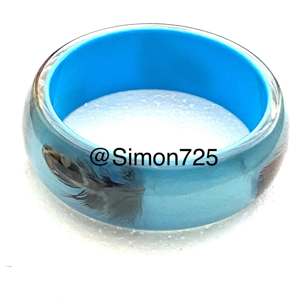 Vintage Feather Bangle Bracelet Blue
